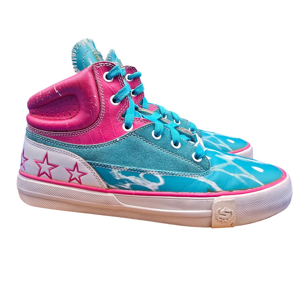 Rare SHMACK Hatchet Teal Pink High Top Sneakers Y2K Streetwear Size 8.5
